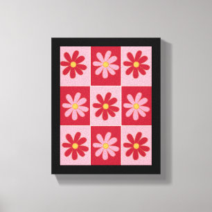 Daisy Retro Flower Pattern Canvas Afdruk