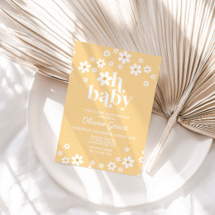 Daisy Retro gele bloemen baby shower uitnodiging