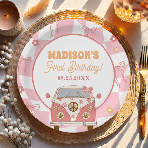 Daisy & Retro Van Pastel Groovy 1e verjaardag Papieren Bordje