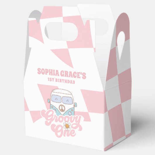 Daisy & Retro Van Pink Groovy Eén 1e Verjaardag Bedankdoosjes (Geopend)