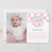 Daisy & Retro Van Pink Groovy Eén 1e Verjaardag Bedankkaart (Voorkant)