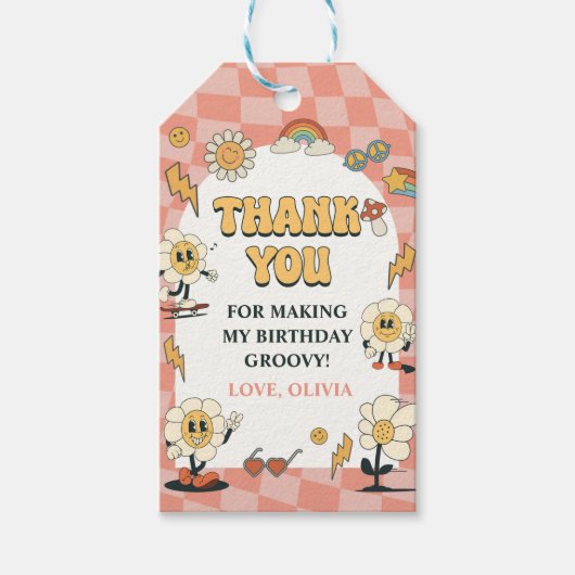 Daisy & Retro Van Pink Groovy Eén 1e Verjaardag Cadeaulabel (Voorkant)