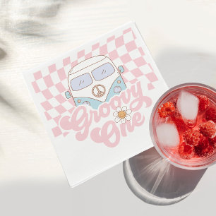 Daisy & Retro Van Pink Groovy Eén 1e Verjaardag Servet