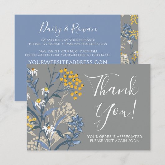 Daisy Rowan Navy & Yellow Floral Carte de remercie (Devant / Derrière)
