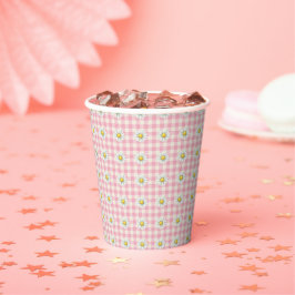 Daisy Rows on Pink Gingham Papieren Bekers