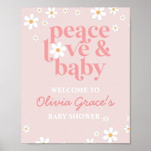 Daisy Roze Retro Vrede Liefde Baby Shower Welkom Poster