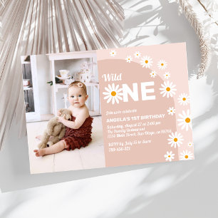 Daisy roze wilde eentje Meisje 1e verjaardag Foto Kaart