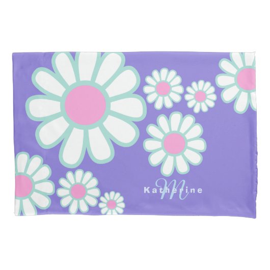 Daisy Simple Monogram Paarse Kussensloop (Voorkant)