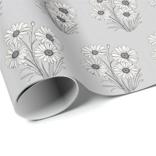 Daisy Sketch op grijs Cadeaupapier (Rol Hoek)