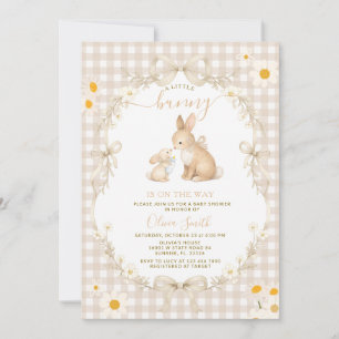 Daisy Spring Neutrale Gingham Konijn Baby Shower Kaart