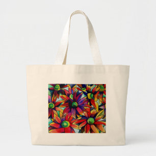 Daisy Straw multicolored wilde bloemen Grote Tote Bag