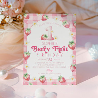 Daisy Strawberry 1e verjaardag Berry eerste verjaa Kaart