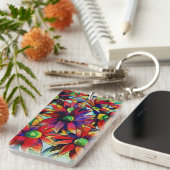 Daisy stro-meerkleurige wilde bloem sleutelhanger (Voorkant Rechts)