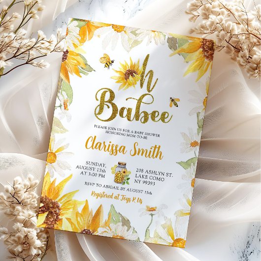 Daisy Sunflower Summer Bee Baby shower Invitation