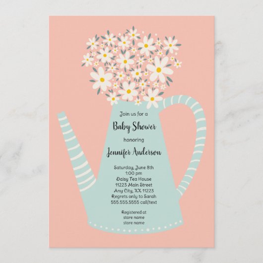 Daisy Teapot Baby Shower Invitation (Devant)