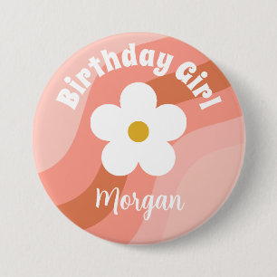 Daisy Terracotta Perzik Retro Feest Ronde Button 7,6 Cm
