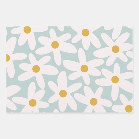 Daisy Time Cute Retro Floral Pattern Ice Blue Inpakpapier Vel (Voorkant 2)