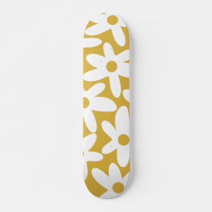 Daisy Time Cute Retro Modern Flowers in Mustard Skateboard