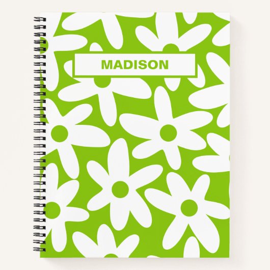 Daisy Time Retro Bloem Patroon Lime Green Notitieboek (Voorkant)