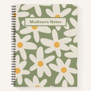 Daisy Time Retro Bloempatroon Saliegroen Notitieboek