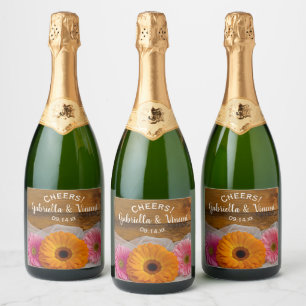 Daisy Trio Country Barn Weddenschap Wine Label Sparkling Wijnetiket