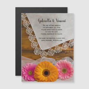 Daisy Trio en Lace Country Wedding Save the Date Magnetische Uitnodiging