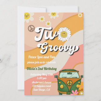 Daisy Two Groovy Birthday Invitation, 70 s verjaar Kaart