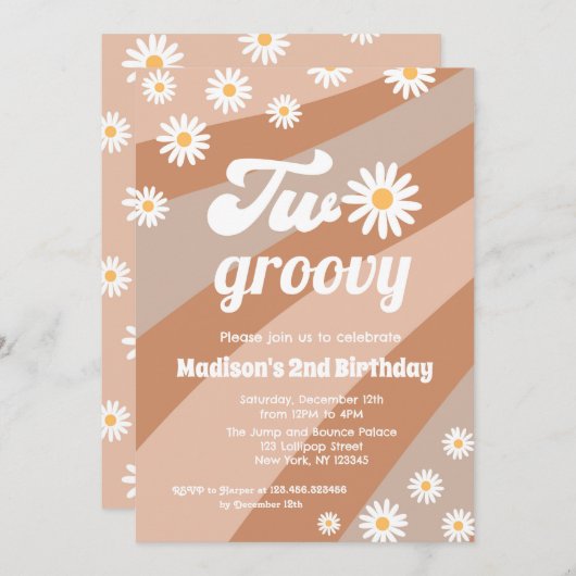 Daisy Two Groovy Boho 2e verjaardag Uitnodigingen (Voorkant / Achterkant)