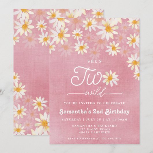 Daisy Two Wild 2nd Birthday Invitation (Devant / Derrière)
