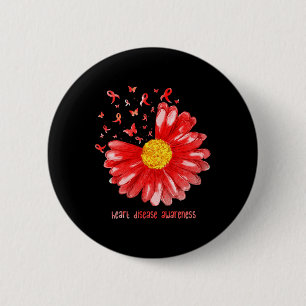 Daisy Vlinder Rode Lint Hartziekte Bewustzijn Ronde Button 5,7 Cm