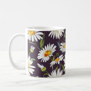 Daisy Waterverf: Donker Bloemen Naadloos Koffiemok