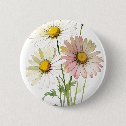Daisy Waterverf Flower Modern Professional Ronde Button 5,7 Cm (Voorkant)