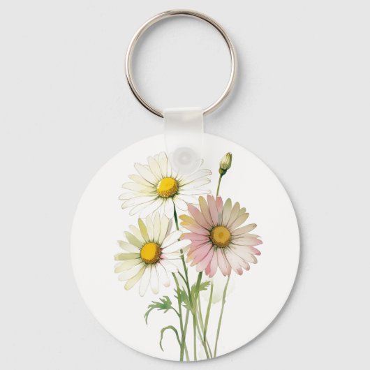 Daisy Waterverf Flower Modern Professional Sleutelhanger (Achterkant)