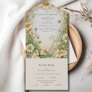  Daisy Wedding Art Nouveau All In One Uitnodiging