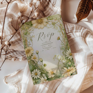 Daisy Wedding Art Nouveau RSVP Kaartje