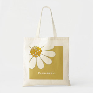 Daisy-white floral desing personalize name tote bag