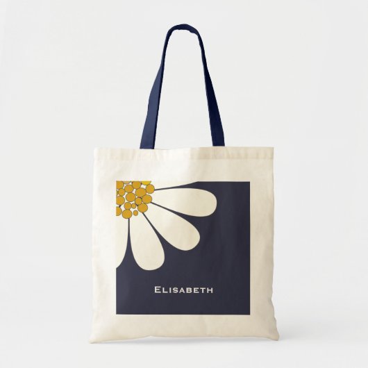 Daisy-white floral desing personalize name tote bag (Voorkant)