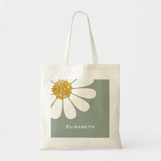 Daisy-white floral desing personalize name tote bag (Voorkant)