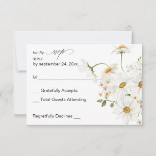 Daisy White Floral no Meal RSVP 4 Kaartje