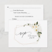 Daisy White Floral w Meal RSVP Card (Voorkant / Achterkant)