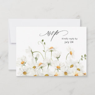Daisy White Floral w Meal RSVP Card 2 Kaartje