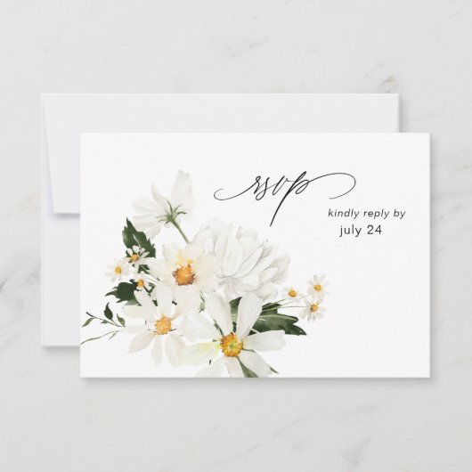 Daisy White Floral w Meal RSVP Card 3 (Voorkant)