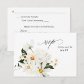 Daisy White Floral w Meal RSVP Card 3 (Voorkant / Achterkant)