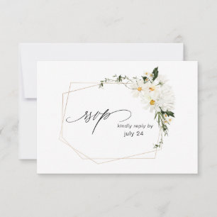 Daisy White Floral w Meal RSVP Card Kaartje