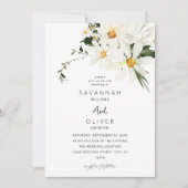 Daisy White Floral Wedding Invitation V2 Kaart (Voorkant)