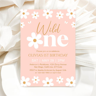 Daisy Wild One 1st Birthday Invitation Kaart