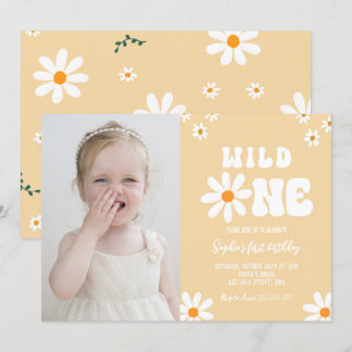 Daisy Wild One 1st Birthday Party Boho Foto Kaart