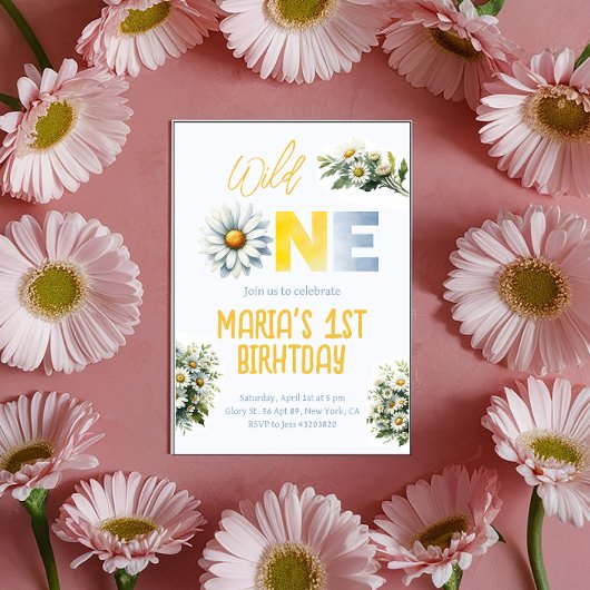 Daisy Wild One 1st Girl Birthday Party Invitation