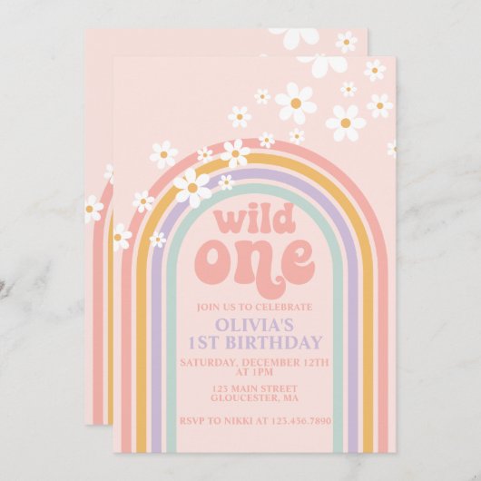 Daisy Wild One boho floral rainbow, eerste verjaar Kaart (Voorkant / Achterkant)