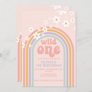 Daisy Wild One boho floral rainbow, eerste verjaar Kaart